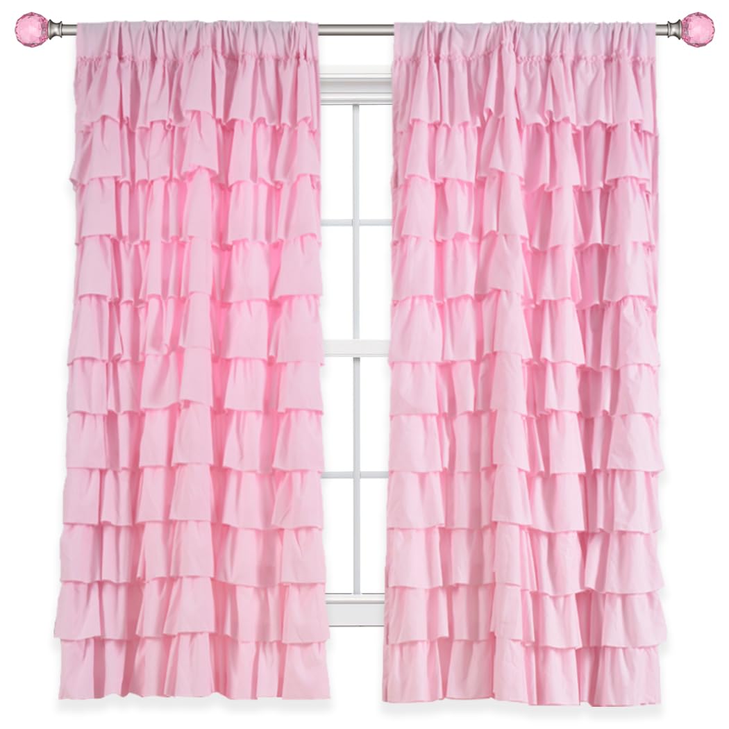 Amazon.com: Kotile Pink Ruffle Curtain 54 Inch Length 1 Panel