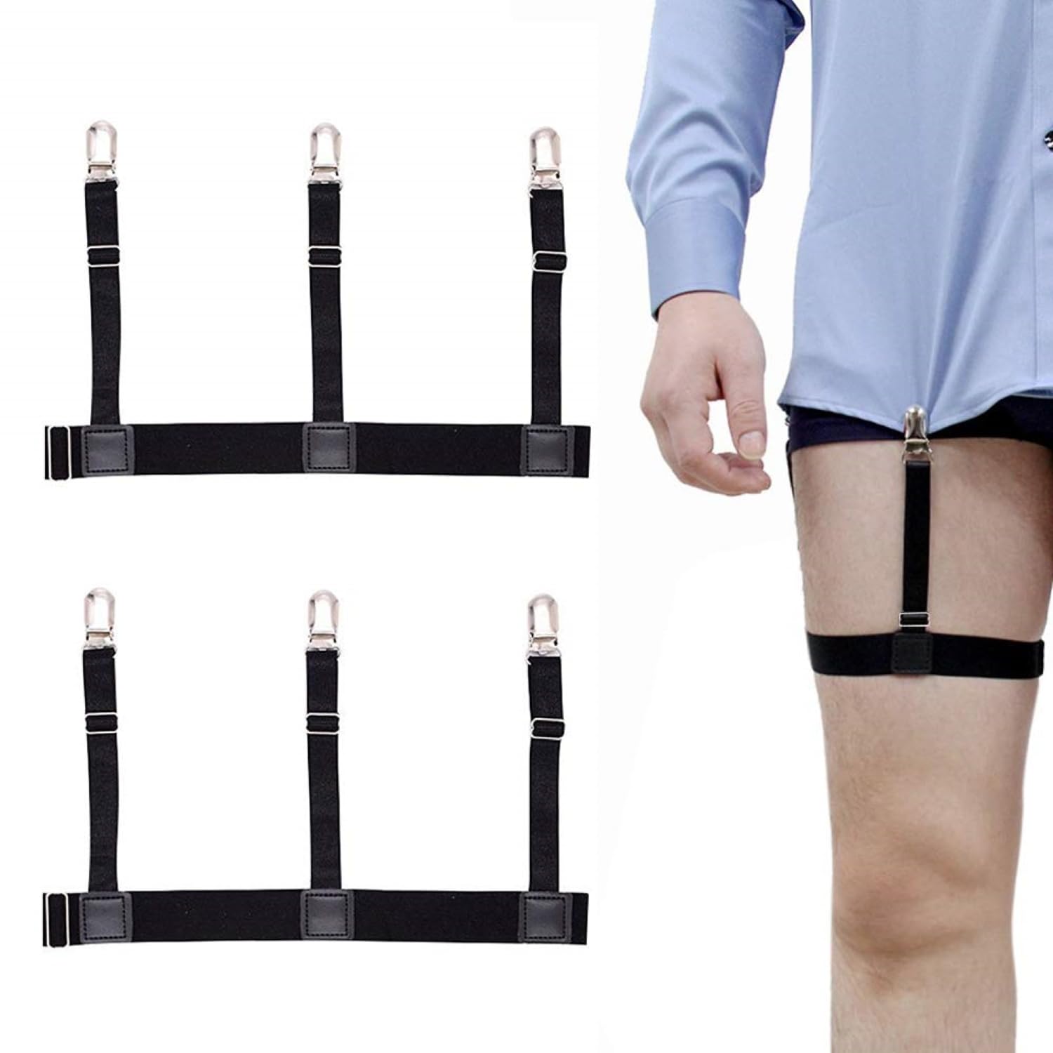 GoHZQ Herren Hemdhalter Elastisch Hemden Halter Hose | Rutschfest Sperrung Schellen, Shirt Stays, Versteckter Hemdclip, Hält das Hemd Ordentlich