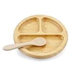 PandaEar Bamboo Suction Plate, Wooden Baby Plates with Silicone Spoons for Toddlers & Kids, Divided Non-Slip Wooden Plate Feeding Supplies