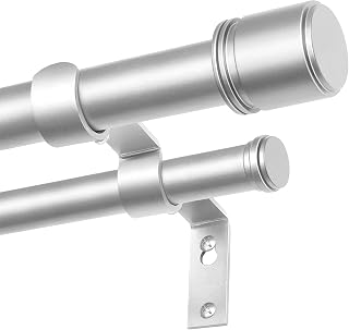BOLITE Ausziehbare Gardinenstange 2 Läufig 90-182 cm, Vorhangstange Silber