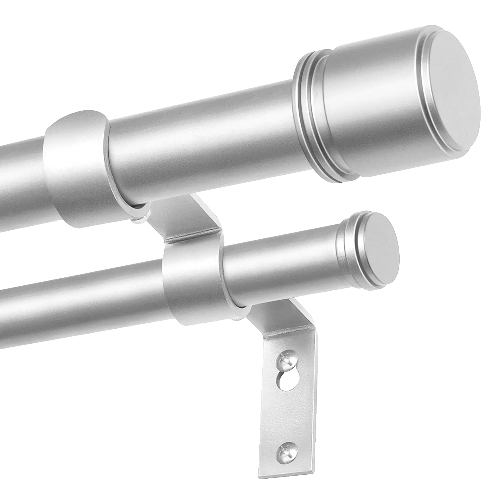 BOLITE Double Curtain Pole Silver 167-305 cm, 25 mm Extendable Curtain Poles for Eyelet Curtains, Heavy Duty Metal Curtains Rod with Cap Finials, Brackets, Wall Mounted Curtains Poles for Bedroom