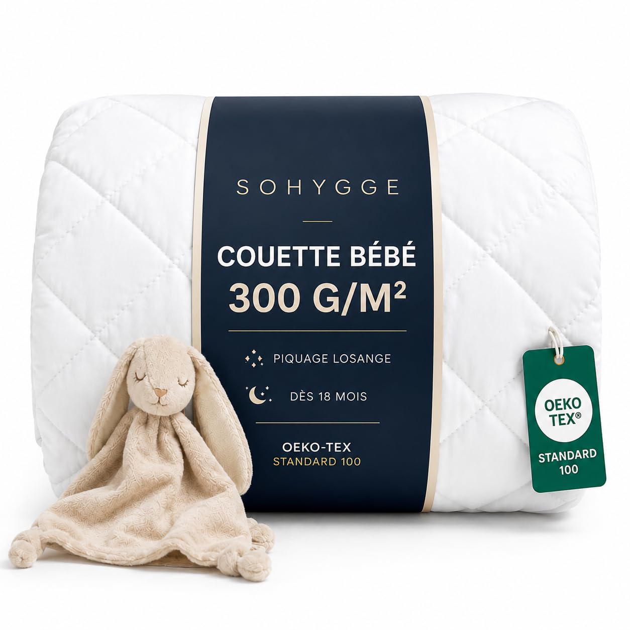 SOHYGGE – Couette Bébé 300gr/m2 – Enfant – 100x135 cm pour Lit Bebé 70x140 cm – Anti Acariens – 100% Microfibre Douce – Fabriquée en Europe – Certifié Oeko-TEX® – Couverture bébé pour Toutes Saisons