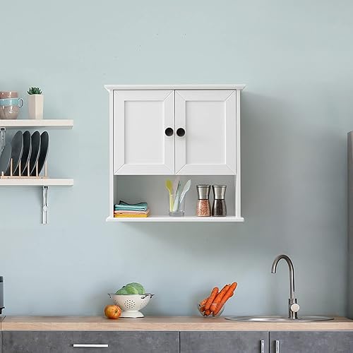 Miniatura 8 de VANIRROR Armarios de almacenamiento blancos, gabinete de pared de baño, armario de lavandería sobre inodoro gabinete de almacenamiento de espacio