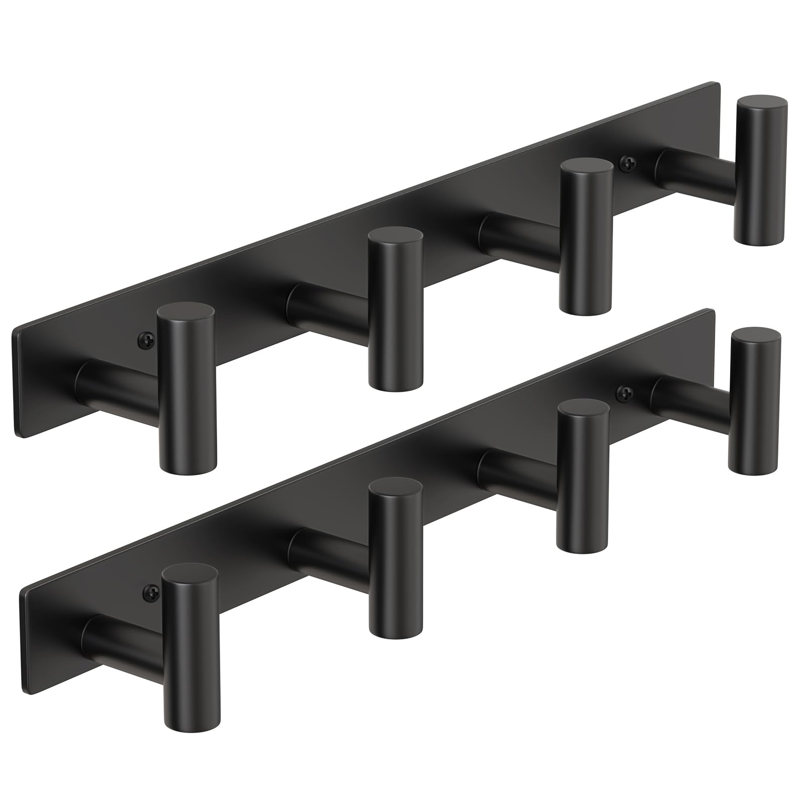 PMMASTO Coat Rack Wall Mounted, 4 "T Shaped Wall Hooks for Hanging, Heavy Duty Stainless Steel Coat Hook Rail for Hat Towel Robes in Bathroom Kitchen Mudroom Entryway (Black, 2PC)