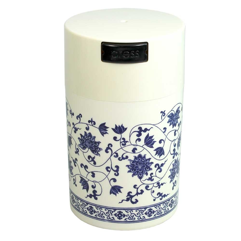 Tightpac America, Inc. Teavac 6-Ounce Vacuum Sealed Tea Storage Container, White Floral Design, 6 onzas