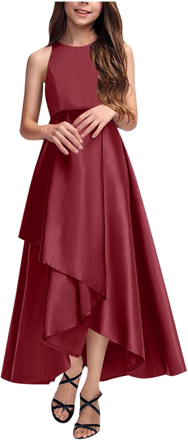 Asymmetrical Junior Bridesmaid Dresses Pleated Chiffon Flower Girl Dress Formal Wedding Birthday Party Gown 4-14Y