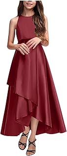 Girls Satin Maxi Dress Junior Bridesmaid Flower Girl Dress Sleeveless Irregular Wedding Pageant Party Dresses