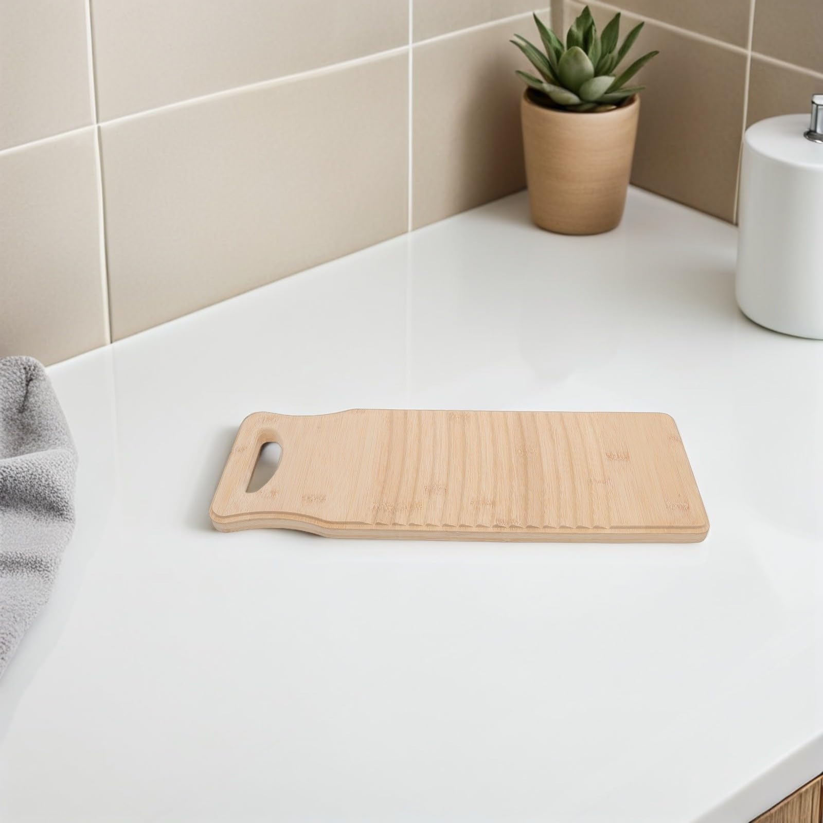 COHEALI 2 Tablas de Lavar Ropa de Bambú Textura Acanalada, Ligeras y Naturales, Ideales para Fregar Ropa Delicada en Baño o Cuarto de Servicio