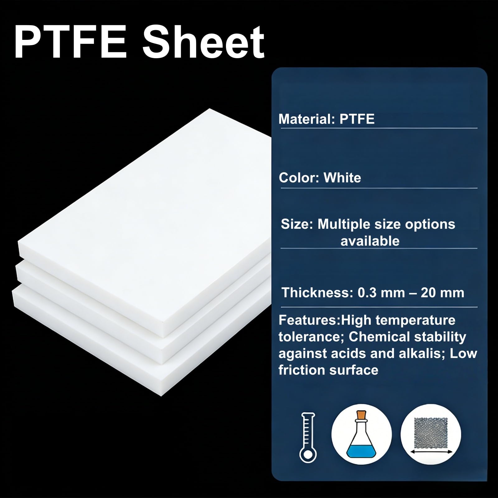 PTFE-Kunststoffplatte, PTFE-Folie, weiß, geringe Reibung, Hitze, einfaches Schneiden, 250 x 250 mm, 3–8 mm, DIY-Versiegelung(5mm)
