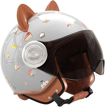 DOT Approved Kids 3/4 Motorcycle Half Helmet with Cat Ears,Toddler Open Face Scooter Bicycle Helmet,Child Boys Girls Dirt-Bike Go-Kart Moped Skateboard Four-Wheel ATV Helmet