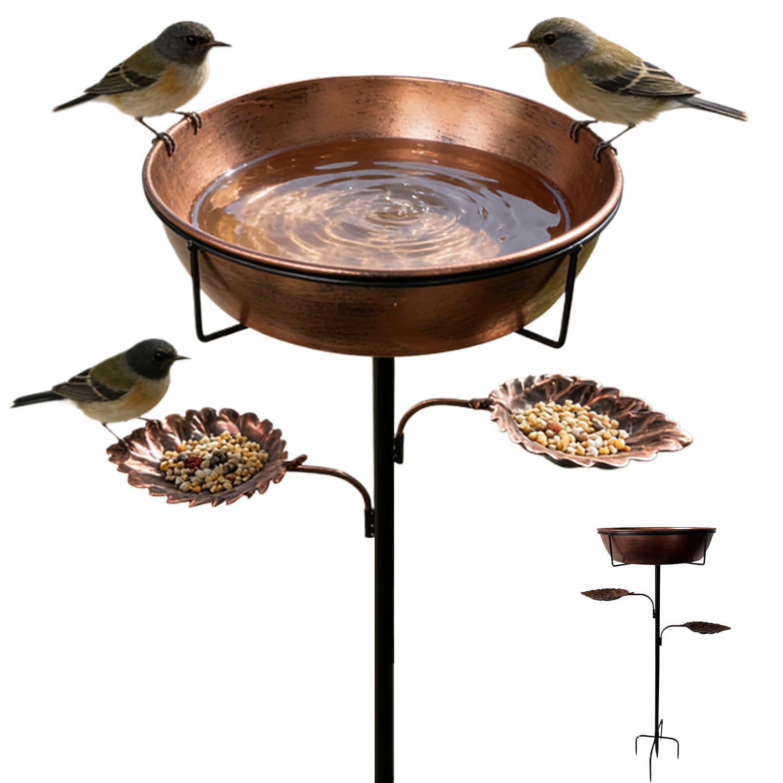 Baño exterior de pájaros Bebedero Metálico Inoxidable con Bandeja Extraíble | Fuentes para Aves para Exteriores Agua Colibríes Jardín Césped Decoración Estanque Patio Jardín Balcón