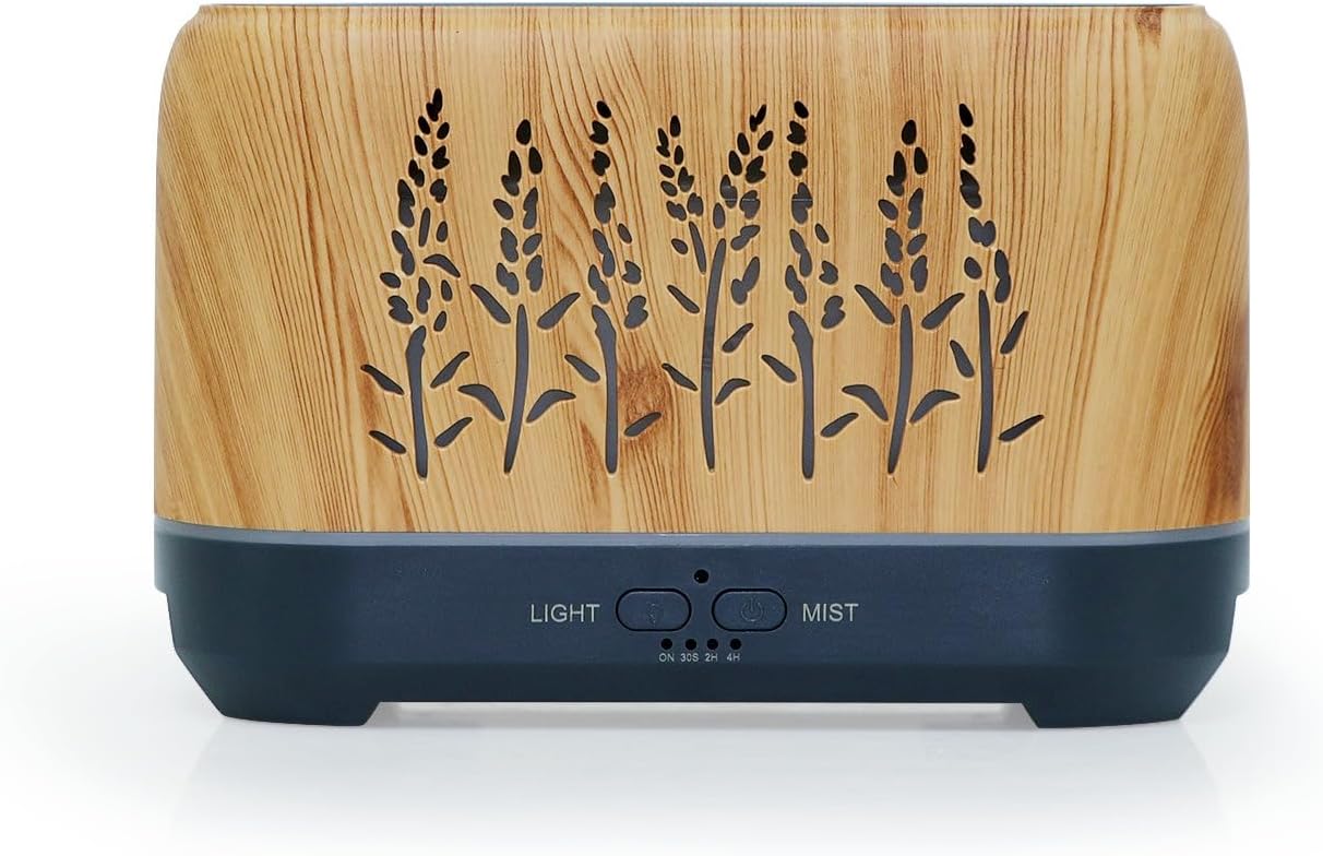 Essential Oil Diffuser, Wood Flame Humidifiers for Bedroom, 200ml Waterless Auto-Off, 2 Mist Mode 4 Timer Up, Remote Control (Black)