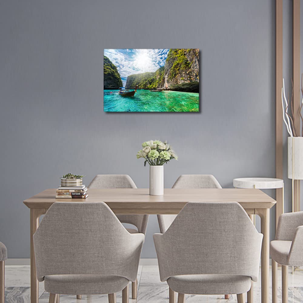 Traditional Boat Losama Bay in Thailand Canvas Art Seaside Seascape Prints for for Living Room Bedroom Beach Painting Framed Wall Art Room Decorations Artwork Ready to Hang (12X18in) - Image 2