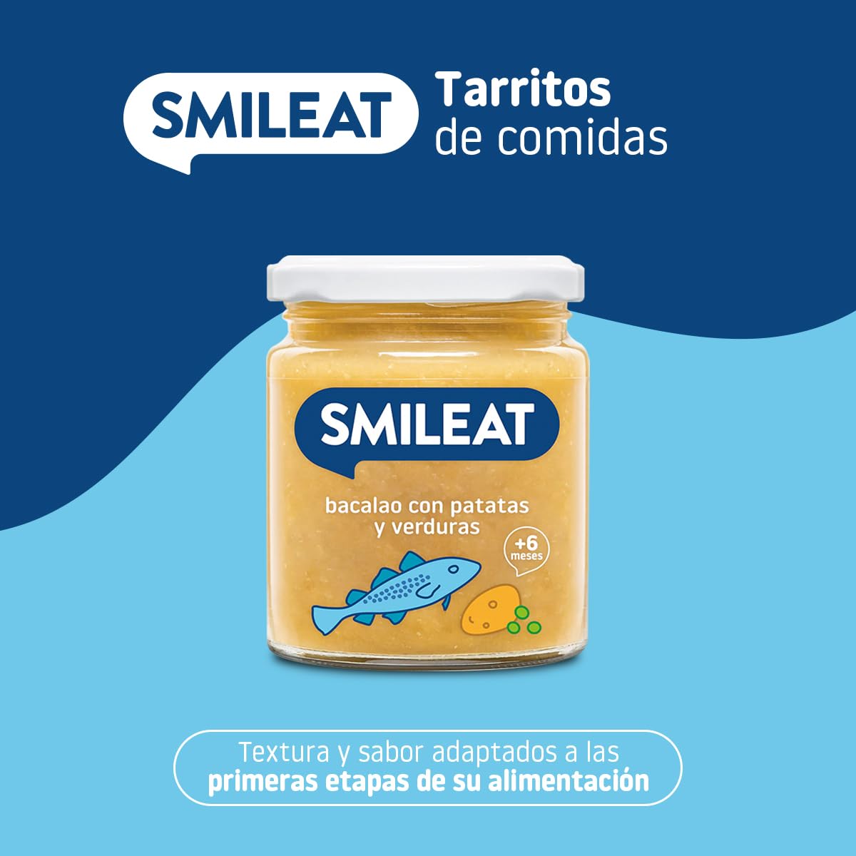 Smileat Tarrito de Bacalao con Patata y Verduras Ecológicas para Bebés 6 Meses Pack 12x230 g
