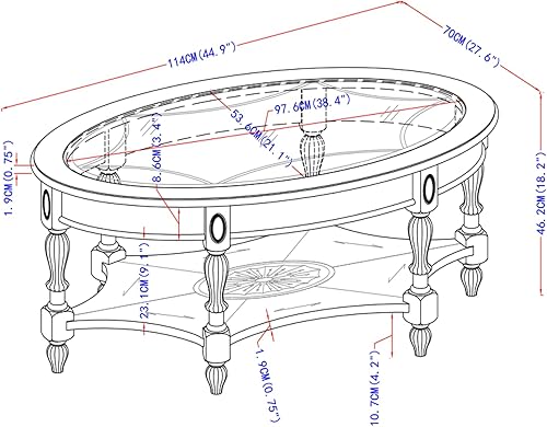 Miniatura 27 de PADMA HOUSE Mesa de sofá semicírculo tradicional de madera maciza con tapa de vidrio templado para sala de estar, nogal cereza