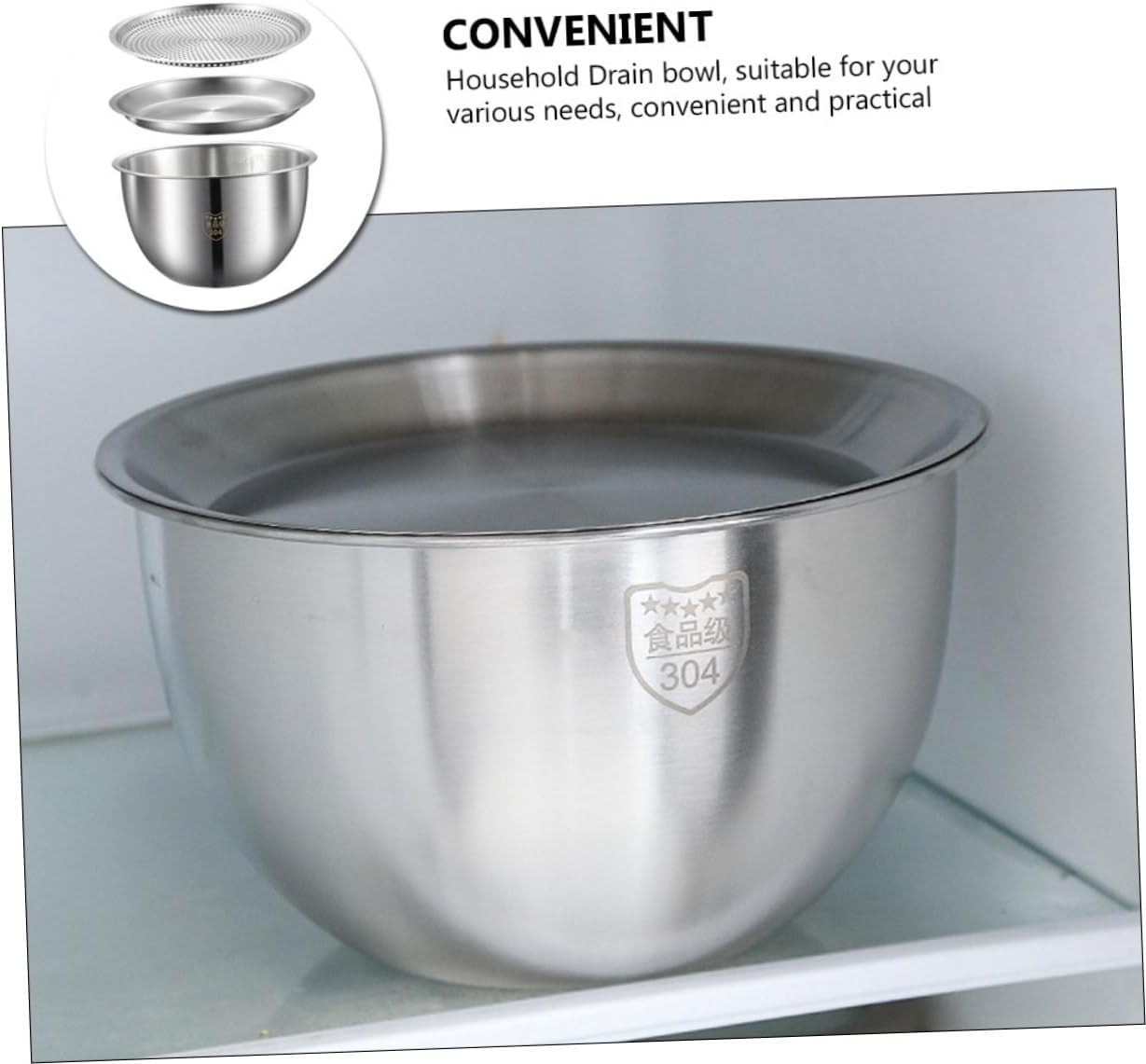 BESPORTBLE Multipurpose Stainless Steel Rice Strainer Basin with Mixing Bowl and Colander Household Washing Basin for Fruits Vegetables and Salad with Space-saving Stackable Design Easy-clean