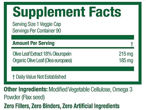 Miniatura 5 de Cápsulas de extracto de hoja de olivo orgánico – Hoja de olivo orgánica pura más extracto de oleuropeína estandarizado, 90 cápsulas vegetarianas,