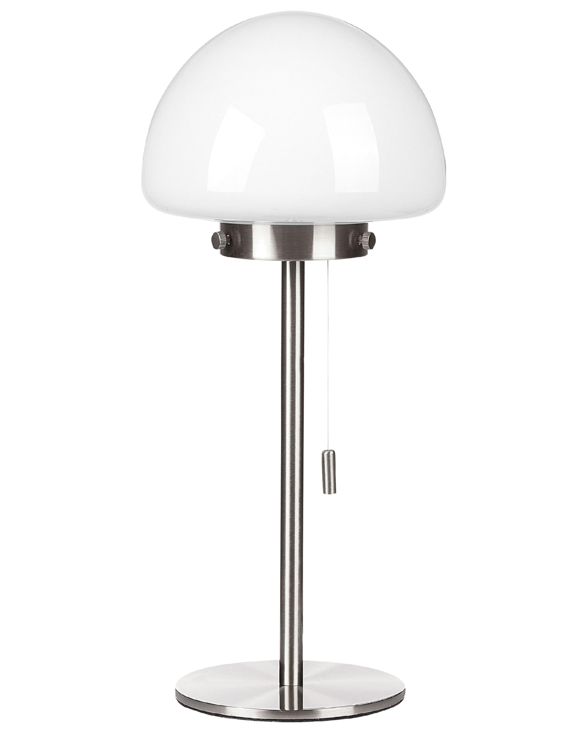 Beliani Minimalistische Tischleuchte mit Zugschalter Lampenschirm aus Glas mit Metallsockel Silber Moruga