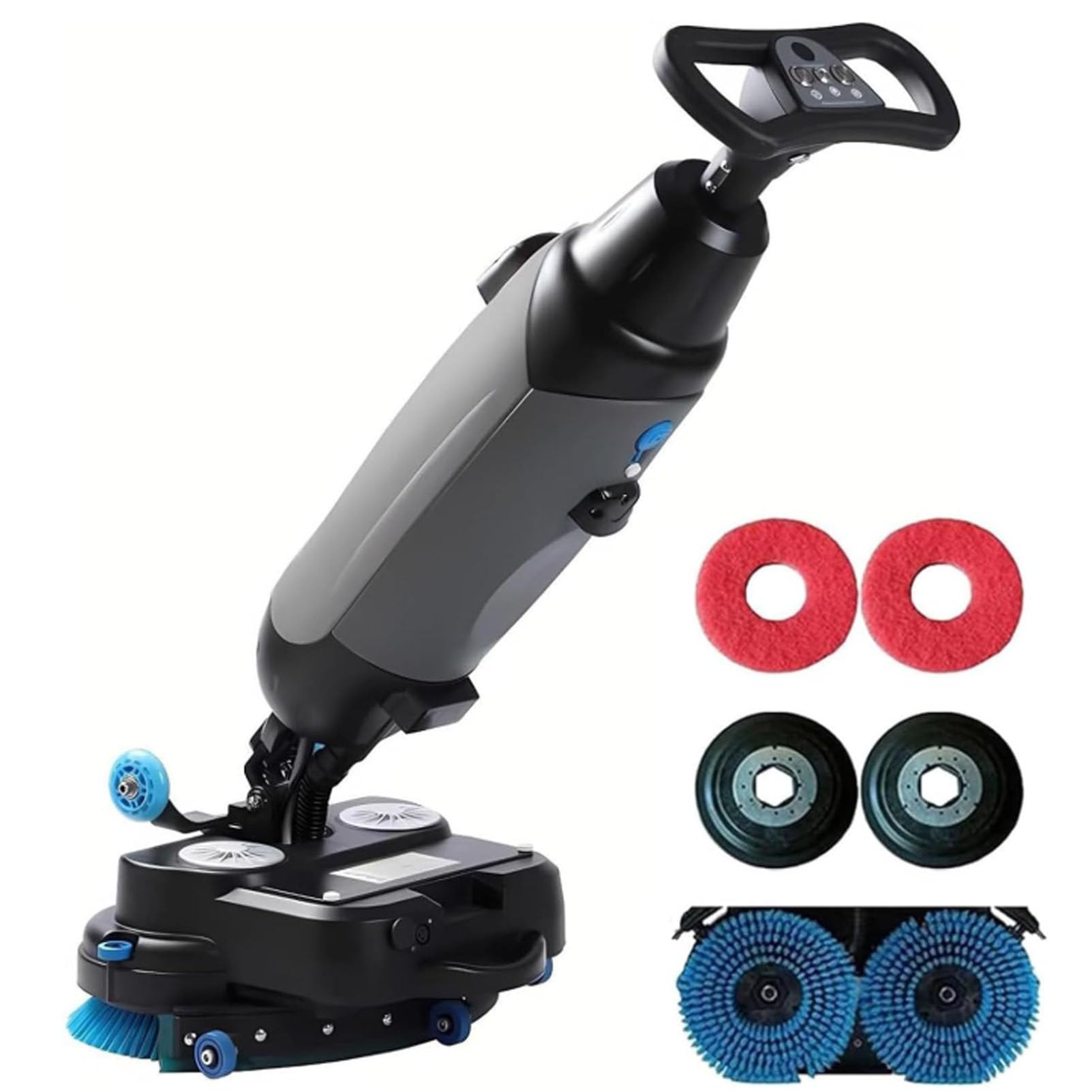 Oiyekntd Portable Commercial Floor Scrubber, 360°Rotating Floor Machine for Efficient Cleaning for Wooden Floors, Tiles, Terrazzo, Marble, Cement Floors Grey