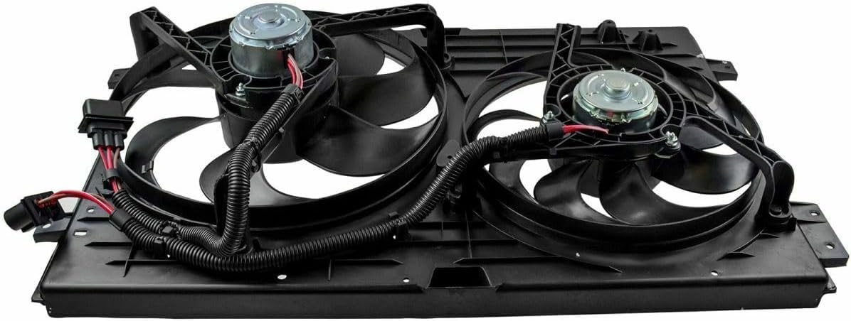Dual Engine Radiator Cooling Fan Motor Assembly Compatible with Audi TT 2000-2002 TT Quattro 2000-2006, VW Golf 1999-2006 Jetta 1999-2005 RFA83386