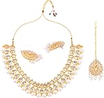 Efulgenz Indian Bijoux Collier Choker Maang Tikka Boucles d'oreilles Bollywood Mariage Cristal Kundan Collier Boucles D'oreille Chaîne de tête