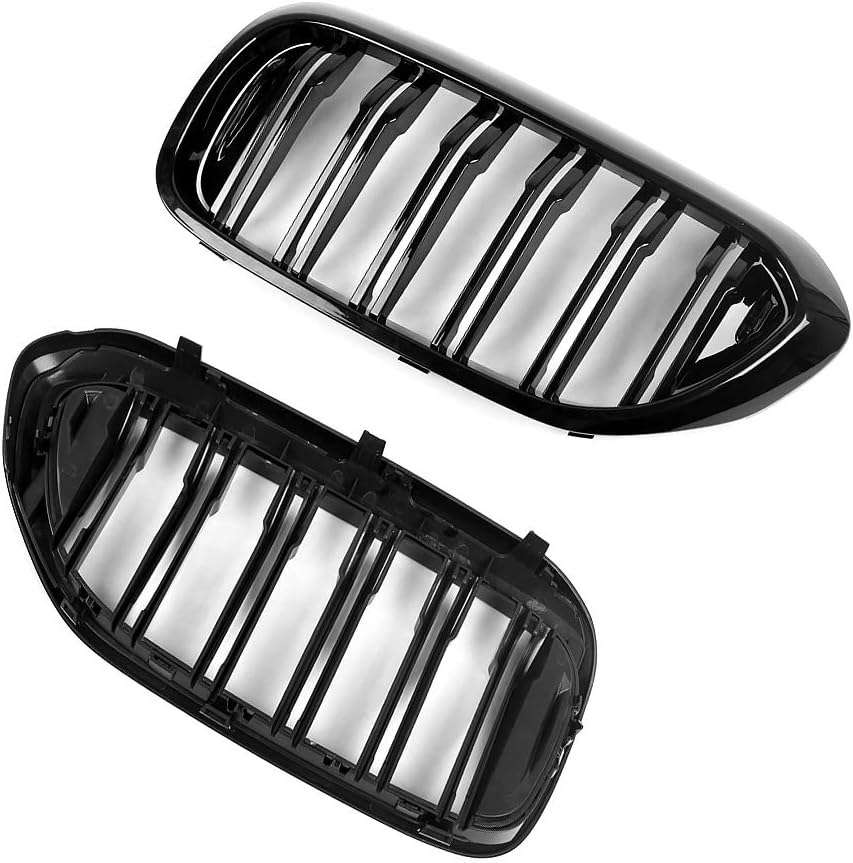SNA G30 Grille, Front Kidney Grill Compatible for 2017-2020 BMW 5 Series G30 (ABS Double Slats Gloss Black Grills, 2-pc Set)