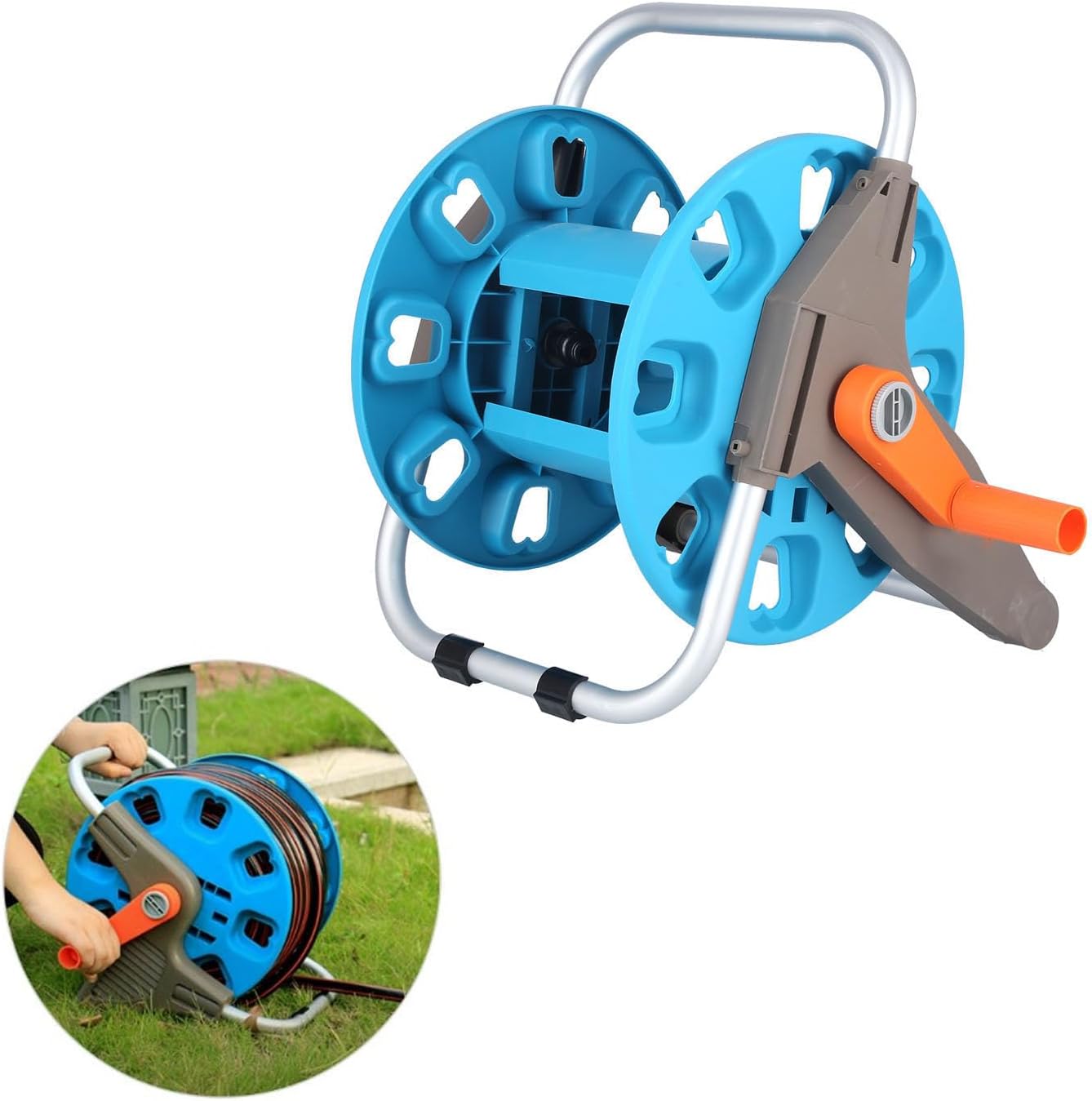 Garden Hose Reel Cart, Hose Trolley with up to 30M 1/2'' Garden Hose, Integrated Handle Saving Labour Cart Reel for Outdoor Planting and Car Washing
