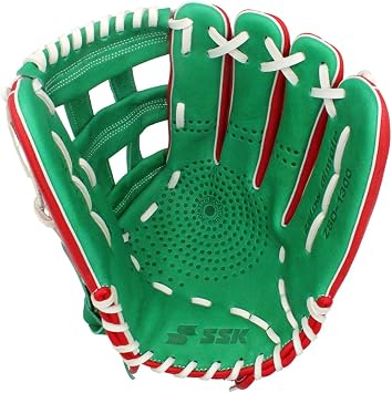 SSK ZSLOW DIMPLE Slowpitch Softball Glove Game Ready 12.5 - 13 - 13.5 - 14 Right & Hand Left Hand Throw (Red/Kelly/White, 13 - Left Hand Throw)
