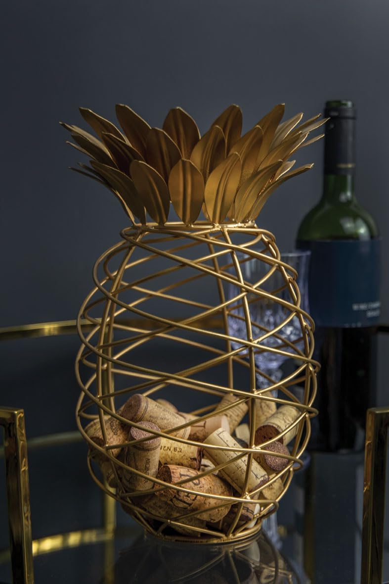 BarCraft BCCORKHOLDER Wine Cork Collector, Pineapple Shaped, Metal, Gold Coloured, 20 x 28cm