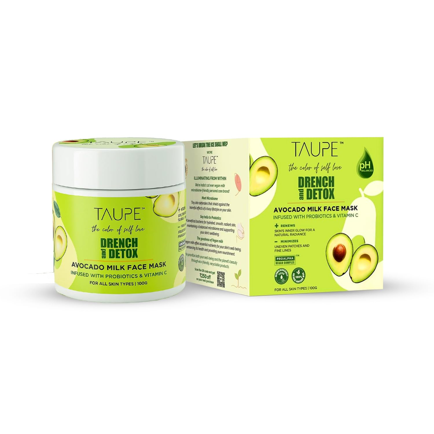 Sponsored Ad - Detox Face Mask with Vitamin C for Oily & Combination Skin, Deep Cleanse Mask with Avocado Milk for Instant Hydration & Tan Removal, Removes Blackheads & Whiteheads, Derma Tested - 100g
