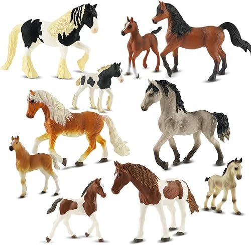 Juego de 10 figuras de caballo realistas para niños pequeños, regalo educativo para niños, regalos perfectos para fiestas, figuras de animales,