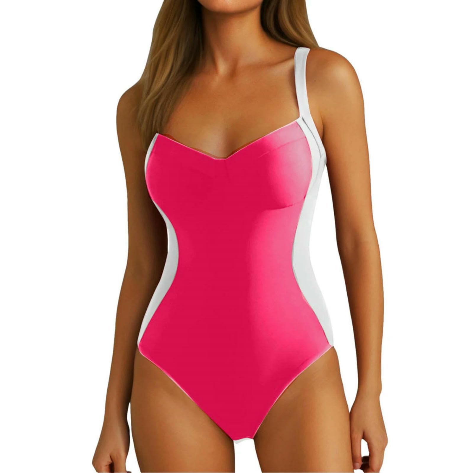 Strój kąpielowy damski jednoczęściowy strój kąpielowy z paskiem, jednolity krój slim fit, duży rozmiar XXL strój kąpielowy na plażę i basen