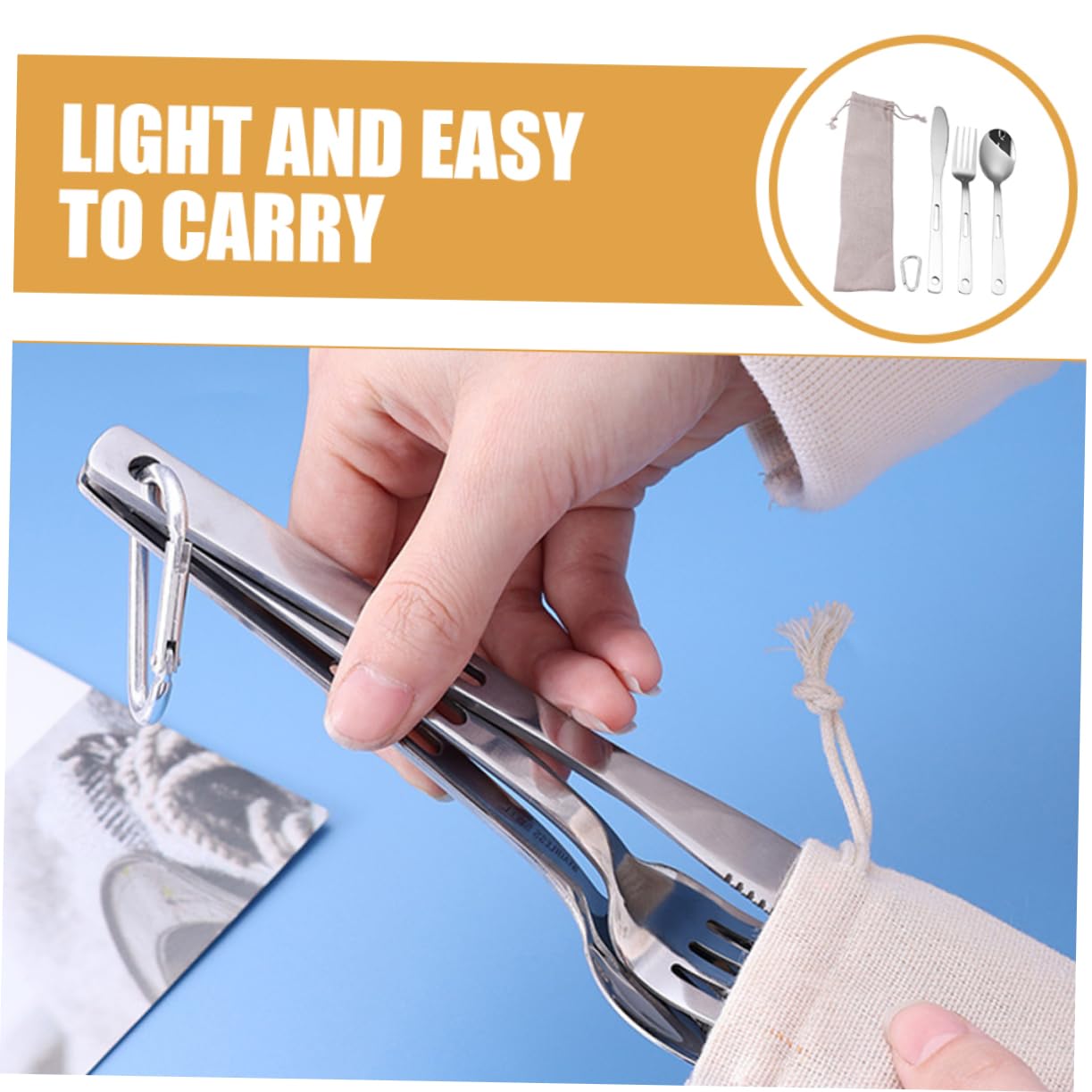 Hemobllo Posate Da Campeggio in Acciaio Inox Cucchiaio Coltello Forchetta Per Picnic Esterno Posate Portatili Resistenti Facile Da Pulire e Trasportare