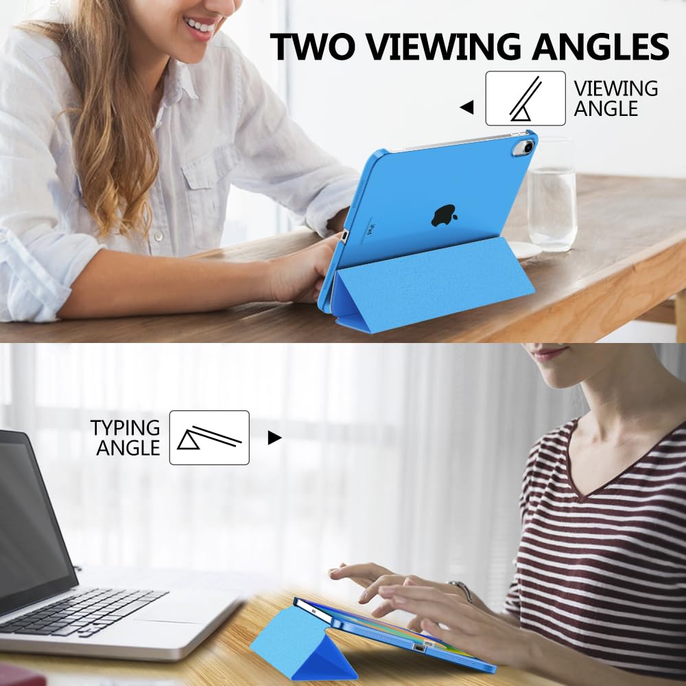 MoKo Cover Custodia iPad (A16) 11a Generazione 2025 /iPad 10a Generazione 2022, Cover Custodia Protettiva per Supporto Ultrasottile con Copertura Posteriore Traslucida in PC Rigido, Onda Blu