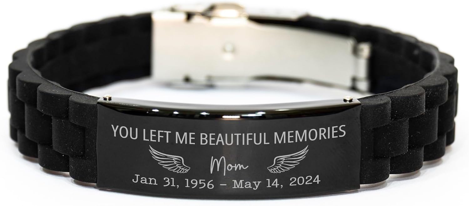 Personalized Engraved Bracelet - Loss of Mom Memorial - Mothers Custom Remembrance - Sympathy Gifts for Men, Women - Adjustable Bracelet