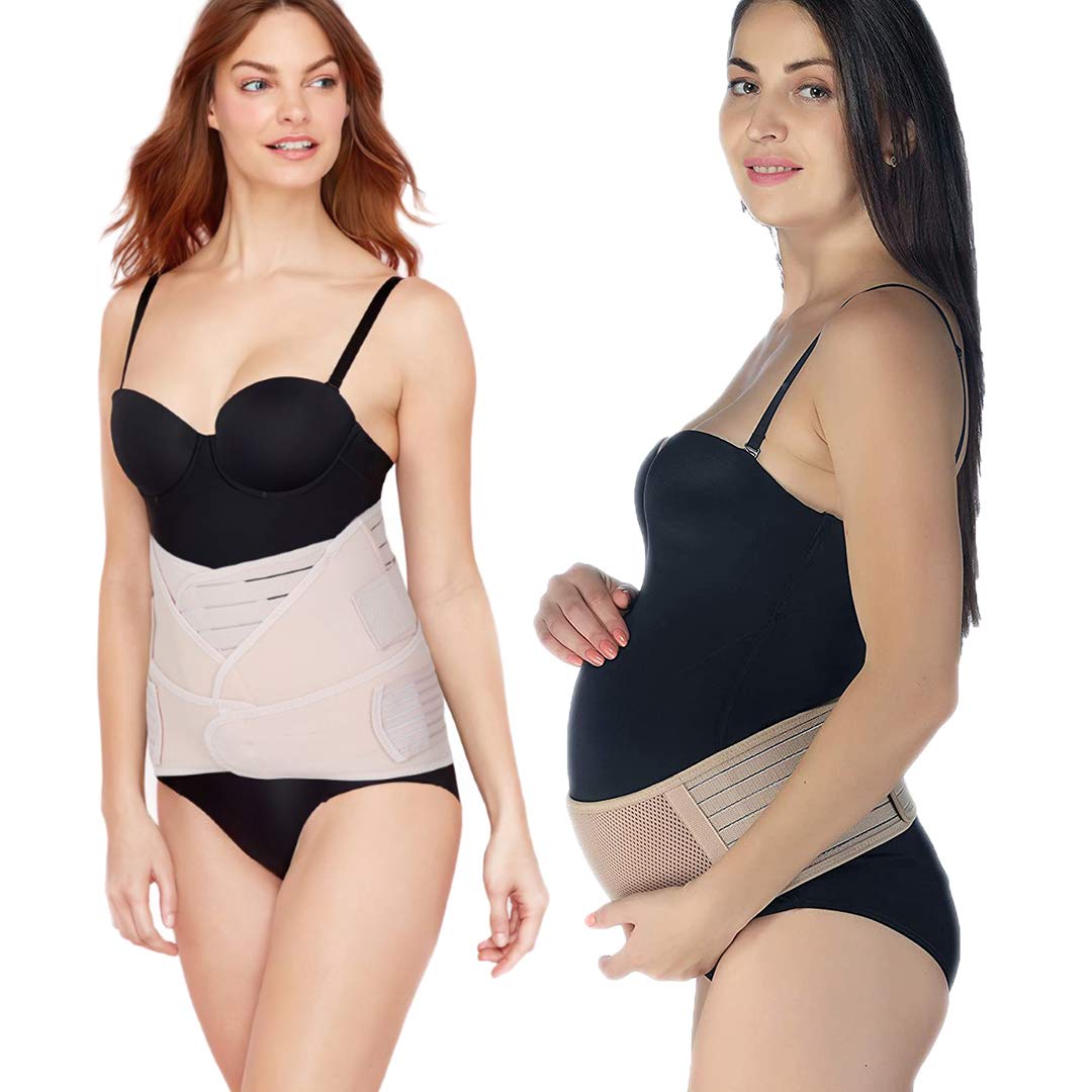 Postpartum 3-in-1 Girdles Wrap– Waist + Pelvis Pregnant Post Pregnancy Slimming Belt (Beige, X-Large, Waist 37-42 Inch) + Pregnancy Belly Support Band -Free Size-image-28
