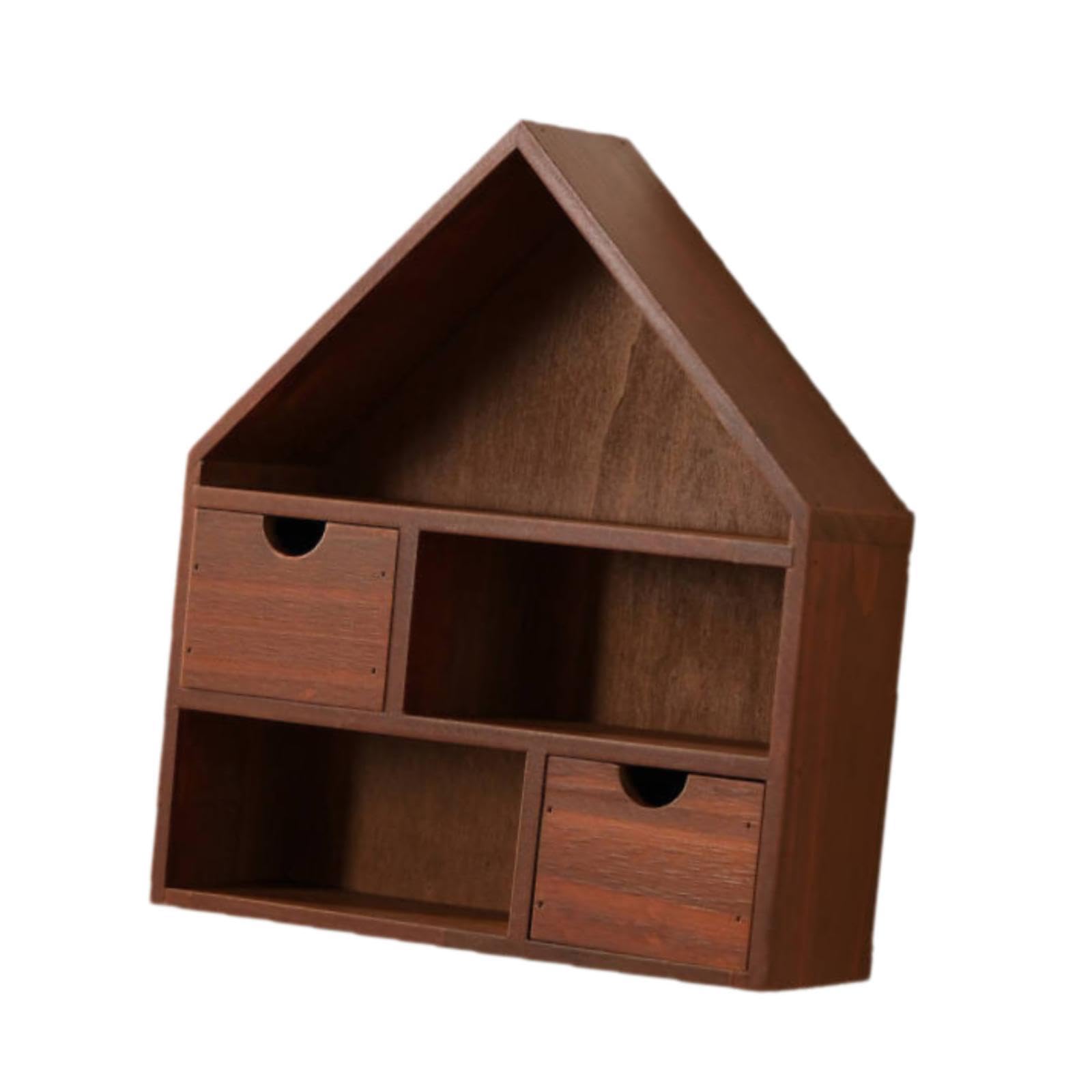 Scatola Espositiva in Legno Stile Casa Mensola Organizer Miniatura Parete Vetrinetta Curio Appendibile Scaffale Porta Collezione Miniature in Legno Na, Rosso Marrone