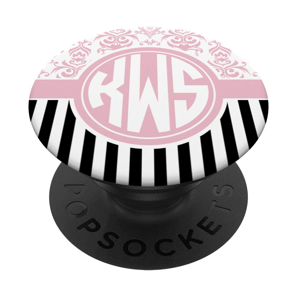 KWS Monogram Gift Pink Damask Initials KWS or KSW PopSockets Grip and Stand for Phones and Tablets