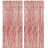 2 Pack 3.2 ft x 9.8 ft Rose Gold Tinsel Curtain Party Backdrop Decorations, Metallic Foil Fringe Backdrop Door for Halloween, Christmas, Birthday Graduation Wedding Party Streamers Photo Backdrop.