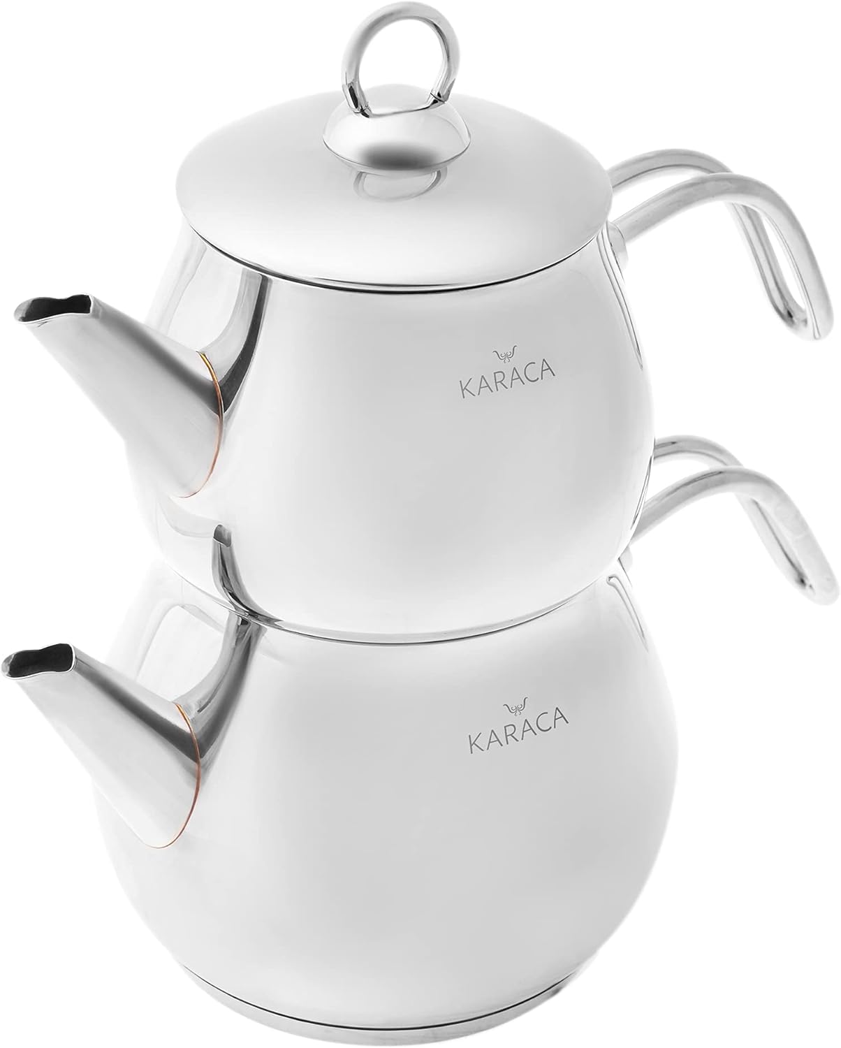 Karaca Layla Teapot Set, Medium, Stainless Steel, Tea Pot 1L (2.2lb), Kettle 1.75L (3.85lb), Silver, Transparent, Tea Maker, Kettle, Turkish Tea Kettle, Tea Maker, Induction Safe