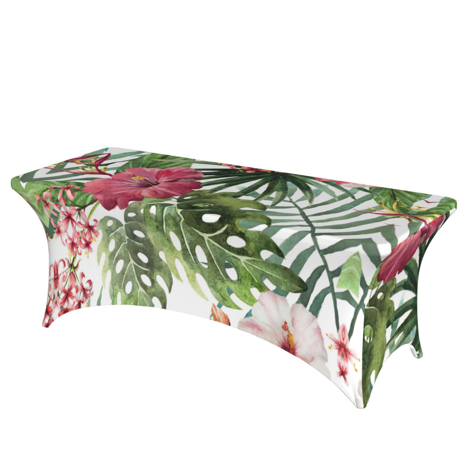 Nappe imprimé tropical élasthanne 1,8 m anti-pli pour table de fête