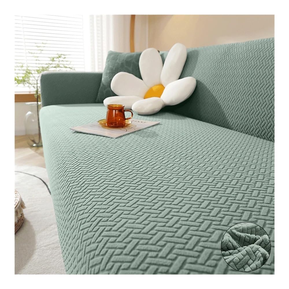 Housse de canapé jacquard pour un salon couleur matcha chaleureux