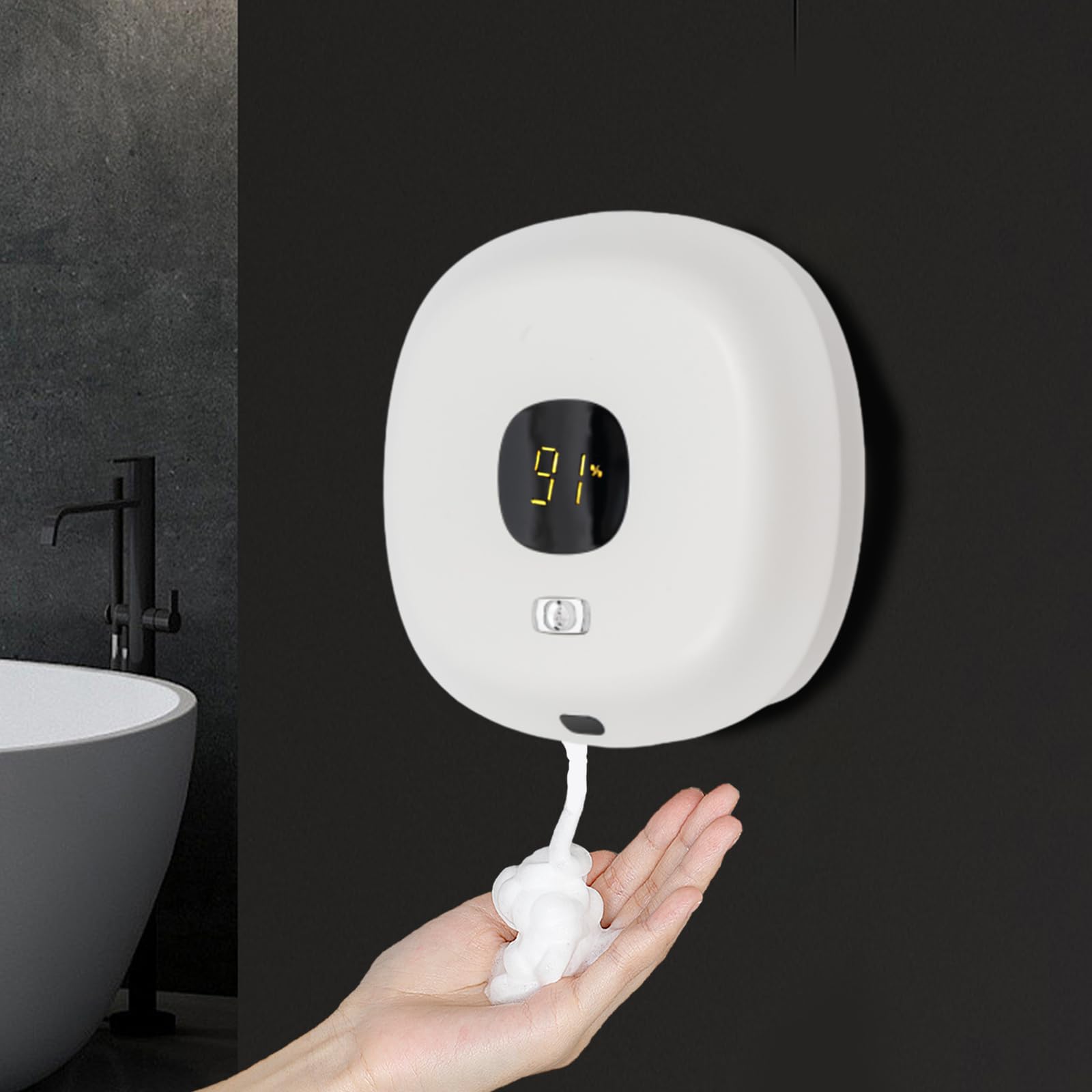 Dispenser di sapone automatico con sensore a infrarossi, senza contatto, montaggio a parete, 300 ml, ricaricabile tramite USB, per bagno, cucina, ufficio