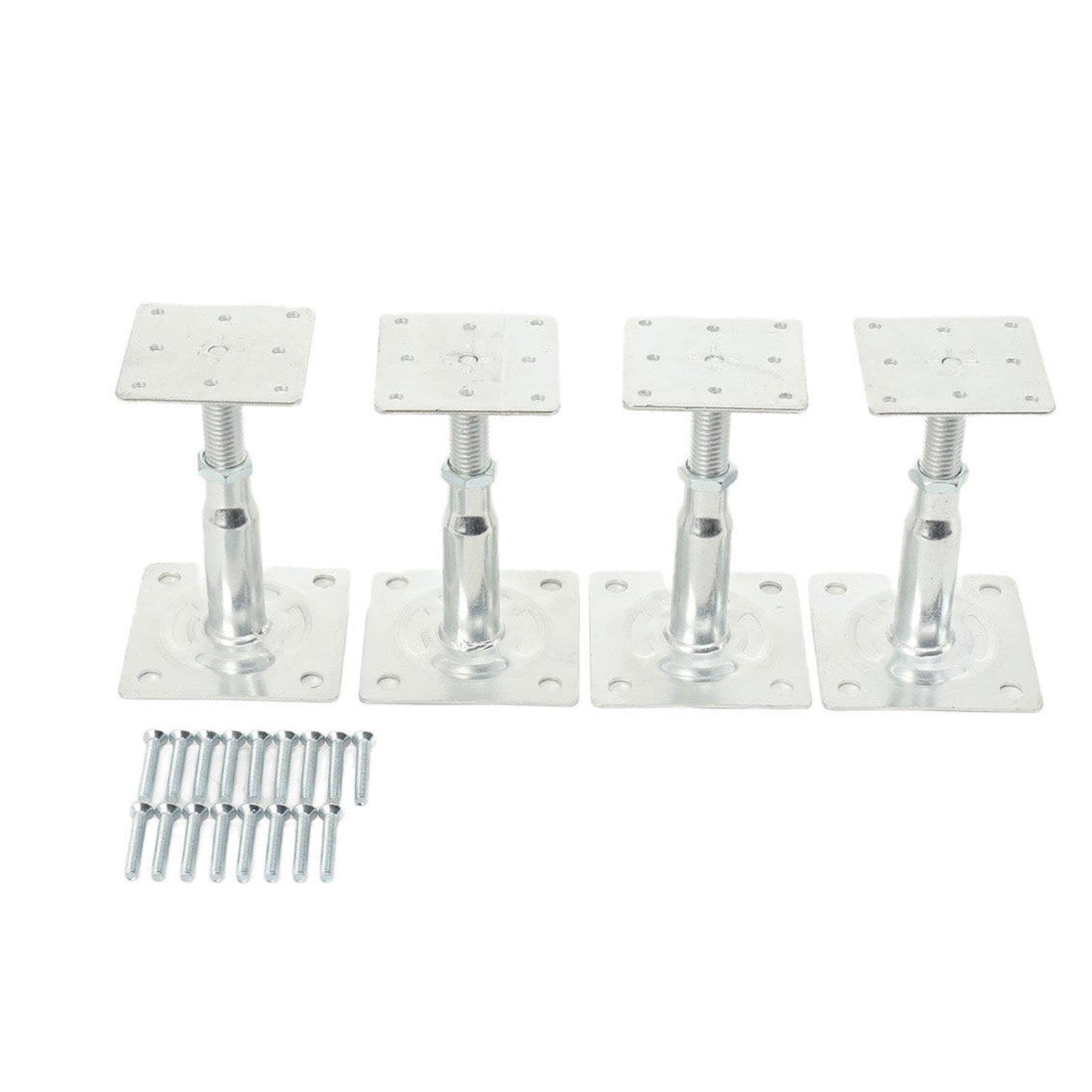 predolo Lot 4 vérins à vis réglables, robustes et polyvalents, pour poteaux 10 à 15 cm (4 à 6 pouces), pour solives maison ou terrasse, Argent