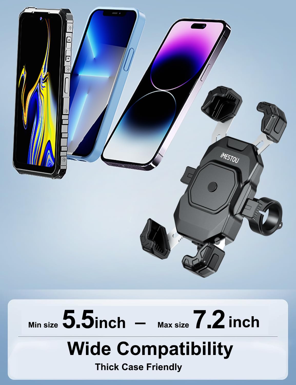 iMESTOU Supporto per Telefono con Caricatore USB C Wireless per Moto, con Anello SAE-O Rimovibile, Adatto per Telefoni da 5,5 a 7,25 Pollici con Spessore Fino a 15 mm, Larghezza < 93 mm
