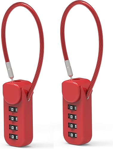 Miniatura 7 de Cerradura de combinación pequeña para equipaje, cerradura de cable con código, combinación de candado de 4 dígitos, para maleta, casillero de Negro