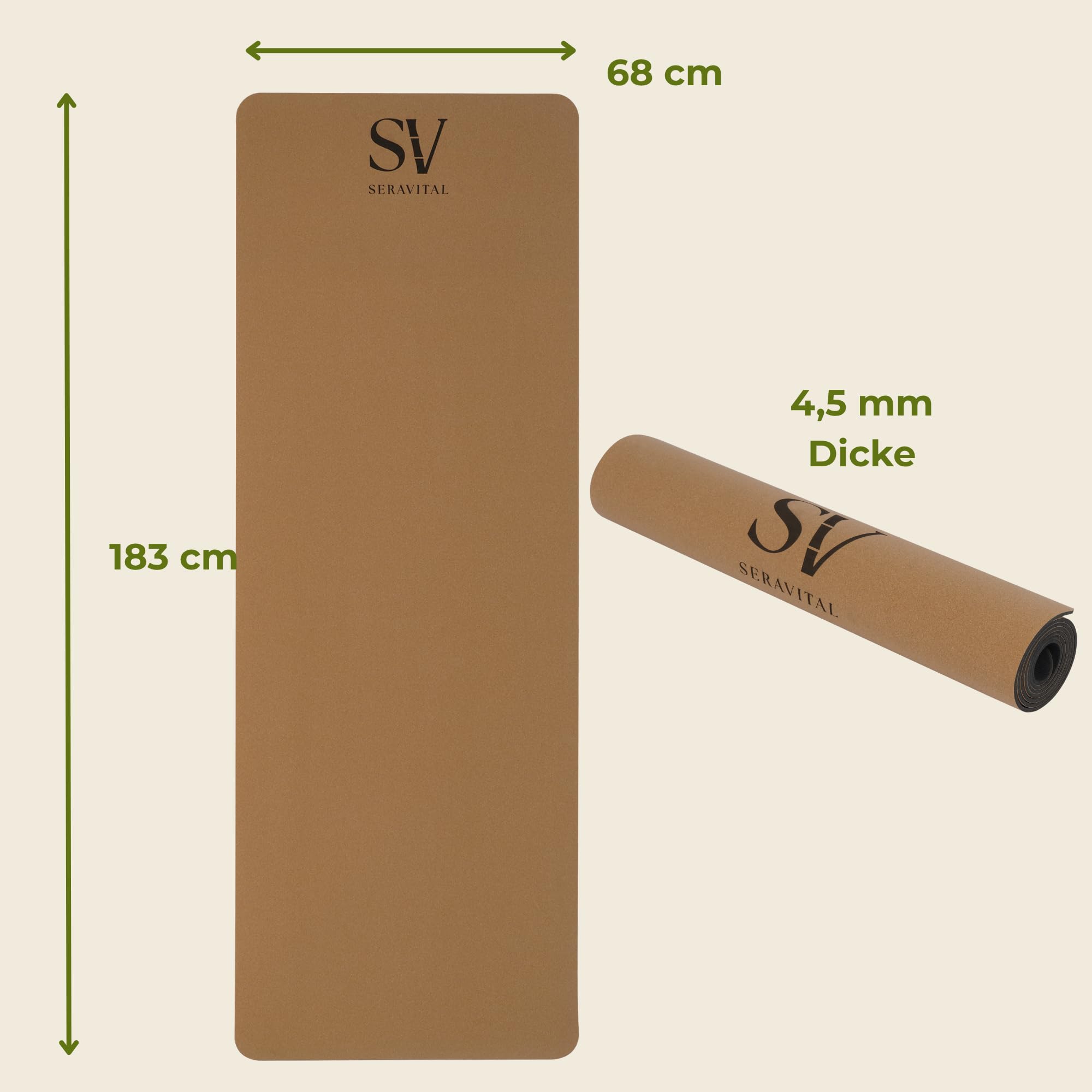 Kork Yogamatte hochwertig 183×68×4,5 mm – Feiner Naturkork & Naturkautschuk – extra breit, rutschfest & schweißresistent – nachhaltige Yoga Matte für Vinyasa, Yin, Pilates, Fitness uvm.