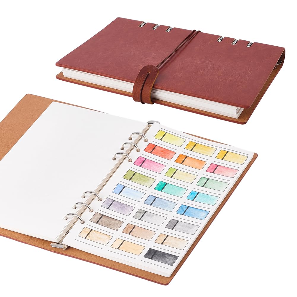 OLYCRAFT A5 Aquarell Farbmusterbuch mit 40 Blatt 300g/m² Maler Farbtagebuch 21x14.8cm Tragbarer Farbmuster Ordner für Aquarell Gouache Ölpastell Lose Blatt Ordner Farbtest Journal