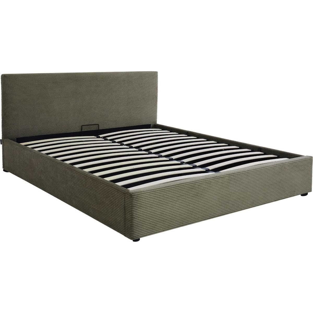 HOMIFAB Ensemble Lit Coffre Adulte 140x190cm avec tête de lit en Velours côtelé Vert - Tina + Matelas mémoire de Forme - Memo HR