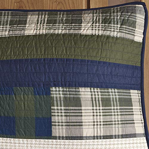 Woolrich Spruce Hill Reversible Quilt Set - Cottage Styling Reversed To Solid Color, All Season Lightweight Coverlet, Cozy Bedding Layer, Matching Shams, Oversized King/Cal King, Stripes Green 3 Piece #TOP7